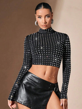 Cropped Manga Longa em Strass Gabriela